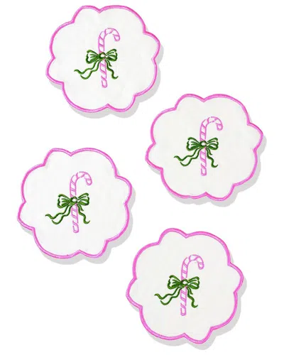 TIRAMISU TIRAMISU SET OF 4 CANDY CANE CHARM EMBROIDERED COCKTAIL NAPKINS