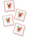 Tiramisu Set Of 4 Candy Cane Delight Embroidered Cocktail Napkins