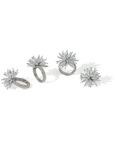 Tiramisu Set Of 4 Celestial Bloom Napkin Rings In Silver