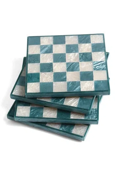 Tiramisu Set Of 4 Checkered Resin Coasters In Green