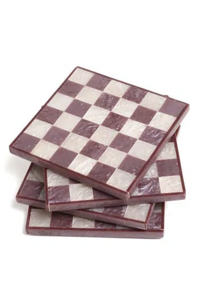Tiramisu Set Of 4 Checkered Resin Coasters In Burgundy