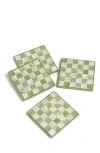 Tiramisu Set Of 4 Checkered Resin Coasters In Green