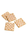 Tiramisu Set Of 4 Checkered Resin Coasters In Orange