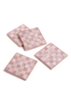 Tiramisu Set Of 4 Checkered Resin Coasters In Pink