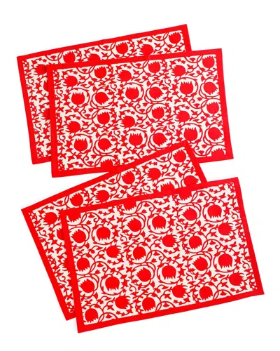 Tiramisu Set Of 4 Crimson Bloom Block Print Placemat In Red