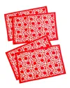 Tiramisu Set Of 4 Crimson Bloom Block Print Placemat In Red