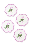 Tiramisu Set Of 4 Embroidered Candy Cane Charm Linen Cocktail Napkins In Multi