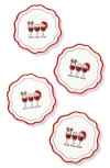 Tiramisu Set Of 4 Embroidered Christmas Wine Linen Napkins In Red