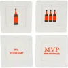 Tiramisu Set Of 4 Embroidered Coasters In Red