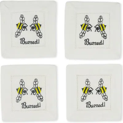 Tiramisu Set Of 4 Embroidered Coasters In White/bees