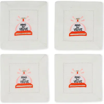 Tiramisu Set Of 4 Embroidered Coasters In White