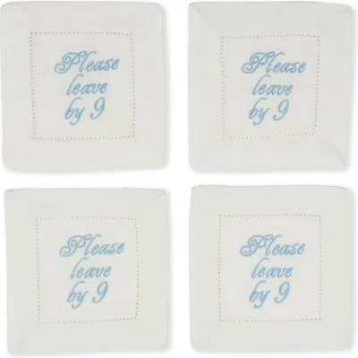 Tiramisu Set Of 4 Embroidered Coasters In White/blue Text