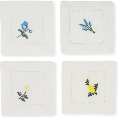 Tiramisu Set Of 4 Embroidered Coasters In White/floral