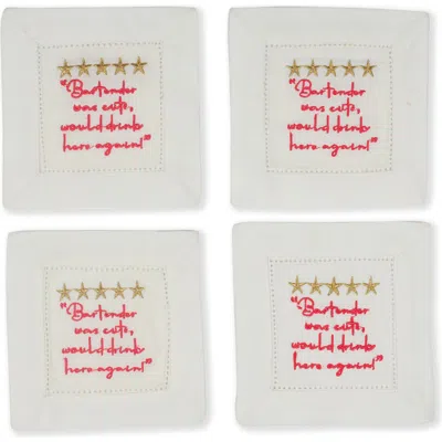 Tiramisu Set Of 4 Embroidered Coasters In White