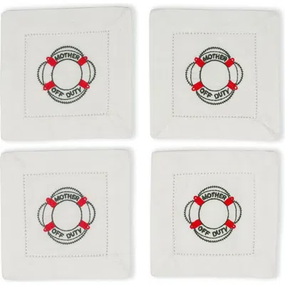 Tiramisu Set Of 4 Embroidered Coasters In White