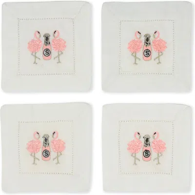 Tiramisu Set Of 4 Embroidered Coasters In White