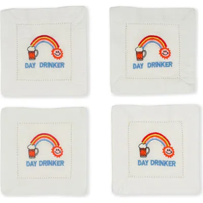 Tiramisu Set Of 4 Embroidered Coasters In White/rainbow