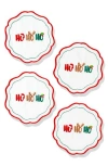 Tiramisu Set Of 4 Embroidered Ho Ho Ho Linen Cocktail Napkins In Multi
