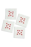 Tiramisu Set Of 4 Embroidered Linen Napkins In Red