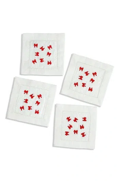 Tiramisu Set Of 4 Embroidered Linen Napkins In Red