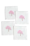 Tiramisu Set Of 4 Embroidered Linen Napkins In Pink