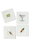 Tiramisu Set Of 4 Embroidered Linen Napkins In Green
