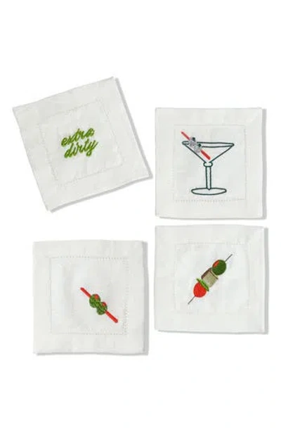 Tiramisu Set Of 4 Embroidered Linen Napkins In Green