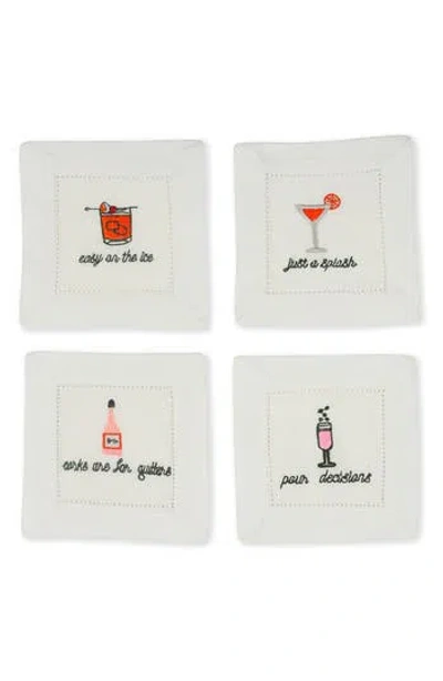 Tiramisu Set Of 4 Embroidered Linen Napkins In White/cocktails