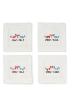 Tiramisu Set Of 4 Embroidered Linen Napkins In White/crocs