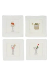 Tiramisu Set Of 4 Embroidered Linen Napkins In White/drinks