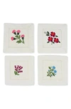Tiramisu Set Of 4 Embroidered Linen Napkins In White