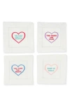 Tiramisu Set Of 4 Embroidered Linen Napkins In White