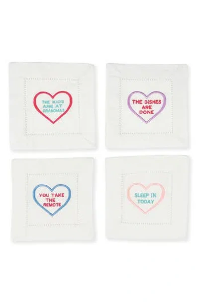 Tiramisu Set Of 4 Embroidered Linen Napkins In White
