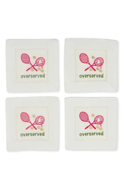 Tiramisu Set Of 4 Embroidered Linen Napkins In White/rackets