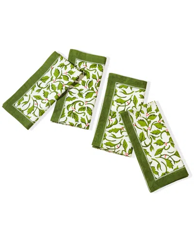 Tiramisu Set Of 4 Evergreen Elegance Block Print Napkins In Green