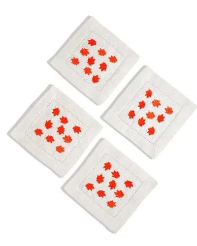 Tiramisu Set Of 4 Fall Foliage Cocktail Napkins In Orange