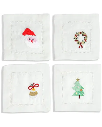 Tiramisu Set Of 4 Festive Cheer Cocktail Napkins In White