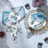 Tiramisu Set Of 4 Floral Block Print Cotton Napkins In Blue