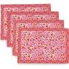 Tiramisu Set Of 4 Floral Block Print Cotton Napkins In Multi