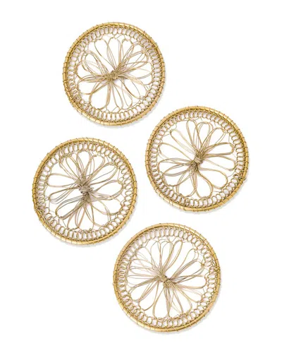 Tiramisu Set Of 4 Gilded Lotus Bloom Coasters In Gold