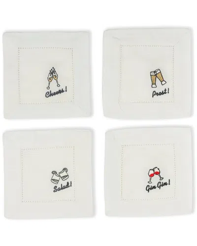 TIRAMISU TIRAMISU SET OF 4 GIN & GREENS TOASTING EMBROIDERED COCKTAIL NAPKINS