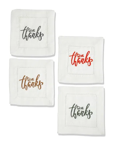 Tiramisu Set Of 4 Give Thanks Calligraphy Cocktail Napkins In White