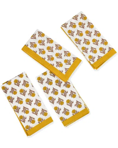 TIRAMISU TIRAMISU SET OF 4 GOLDEN MARIGOLD BLOCK PRINT NAPKINS