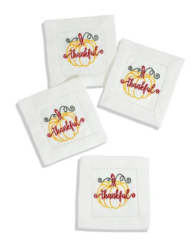 Tiramisu Set Of 4 Harvest Pumpkin Thankful Cocktail Napkins In Yellow