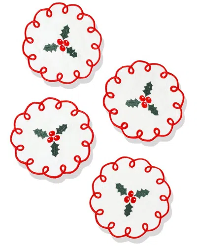 TIRAMISU TIRAMISU SET OF 4 HOLLY BERRY CHARM EMBROIDERED COCKTAIL NAPKINS