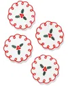 Tiramisu Set Of 4 Holly Berry Charm Embroidered Cocktail Napkins In Multi
