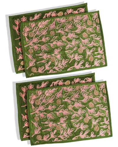 Tiramisu Set Of 4 Imperial Bloom Velvet Placemat In Green