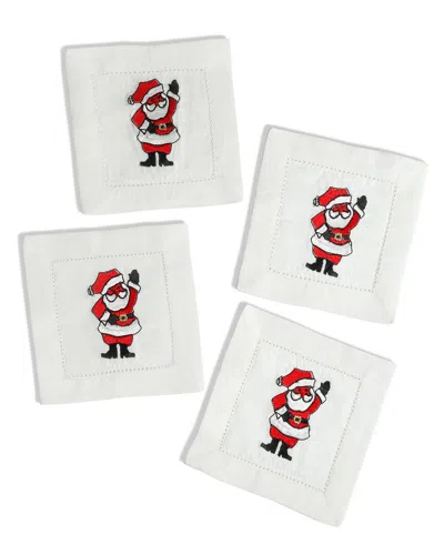 Tiramisu Set Of 4 Jolly Santa Cocktail Napkins In Red