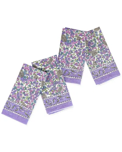 Tiramisu Set Of 4 Lavender Blossom Block Print Napkins In Purple