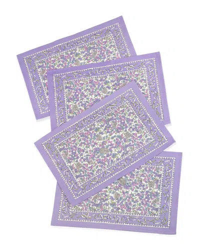 Tiramisu Set Of 4 Lavender Blossom Block Print Placemats In Purple